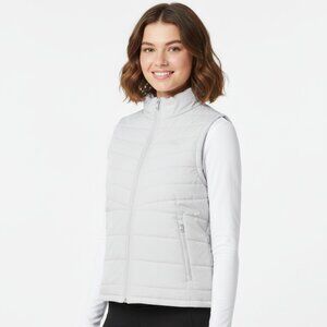DKNY Women's Puffer Vest Light Grey Full Zip Front Pockets XL NWT